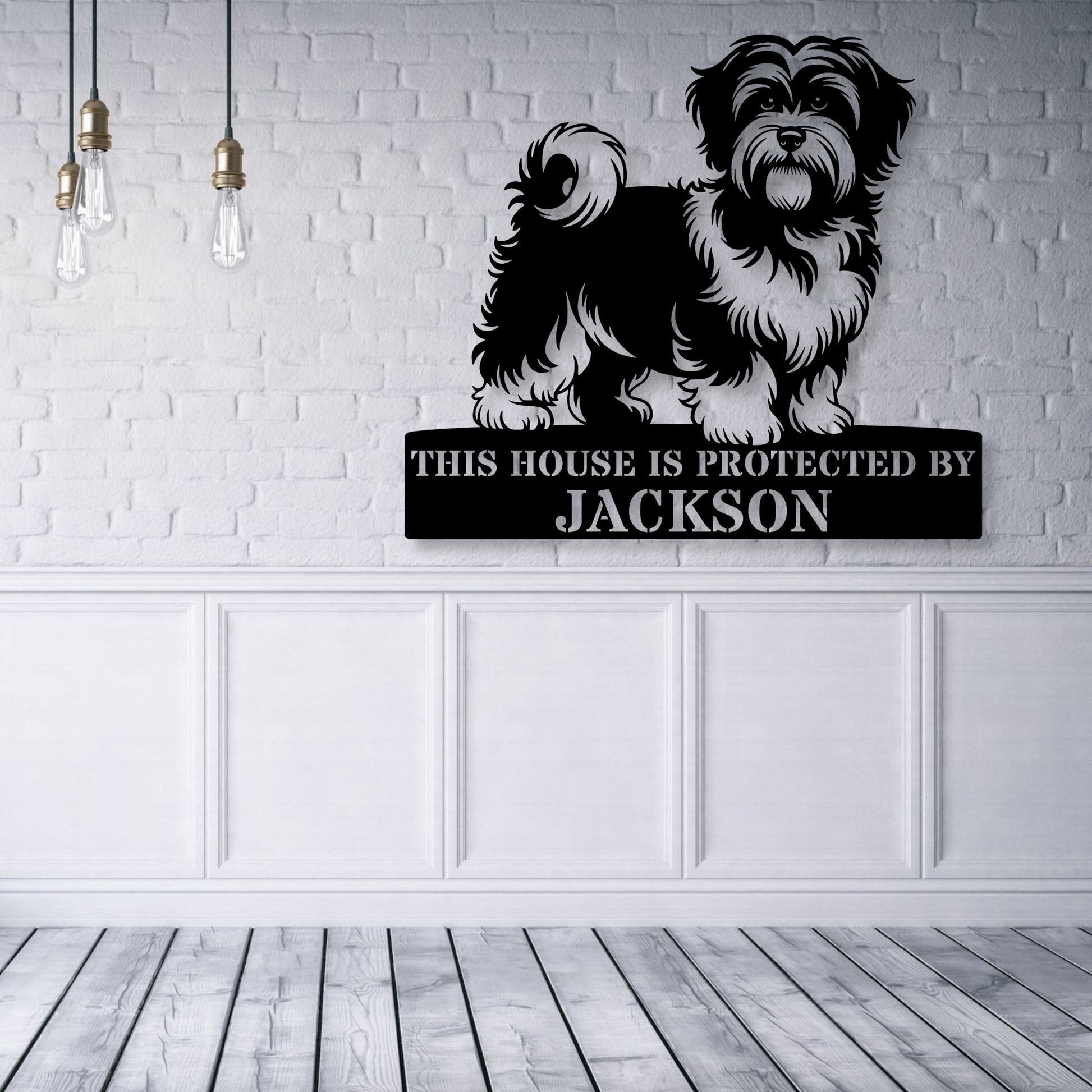 12 Inch Personalized Havanese Metal Sign In Black. Custom Dog Owner Wall Decor Gift.