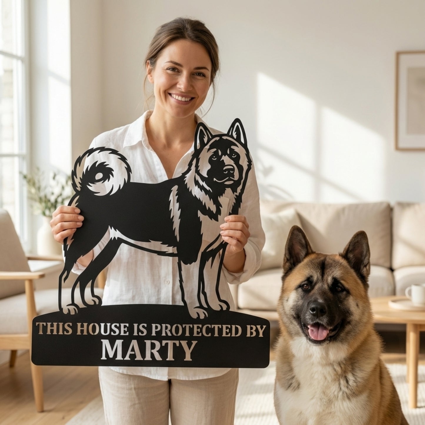 Personalized American Akita Guard Metal Sign. Custom Dog Name Wall Decor