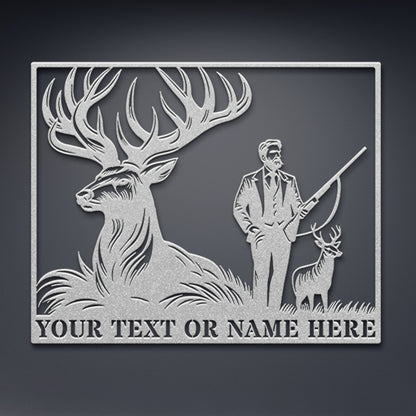 Personalized Hunting Cabin Name Metal Sign In Silver