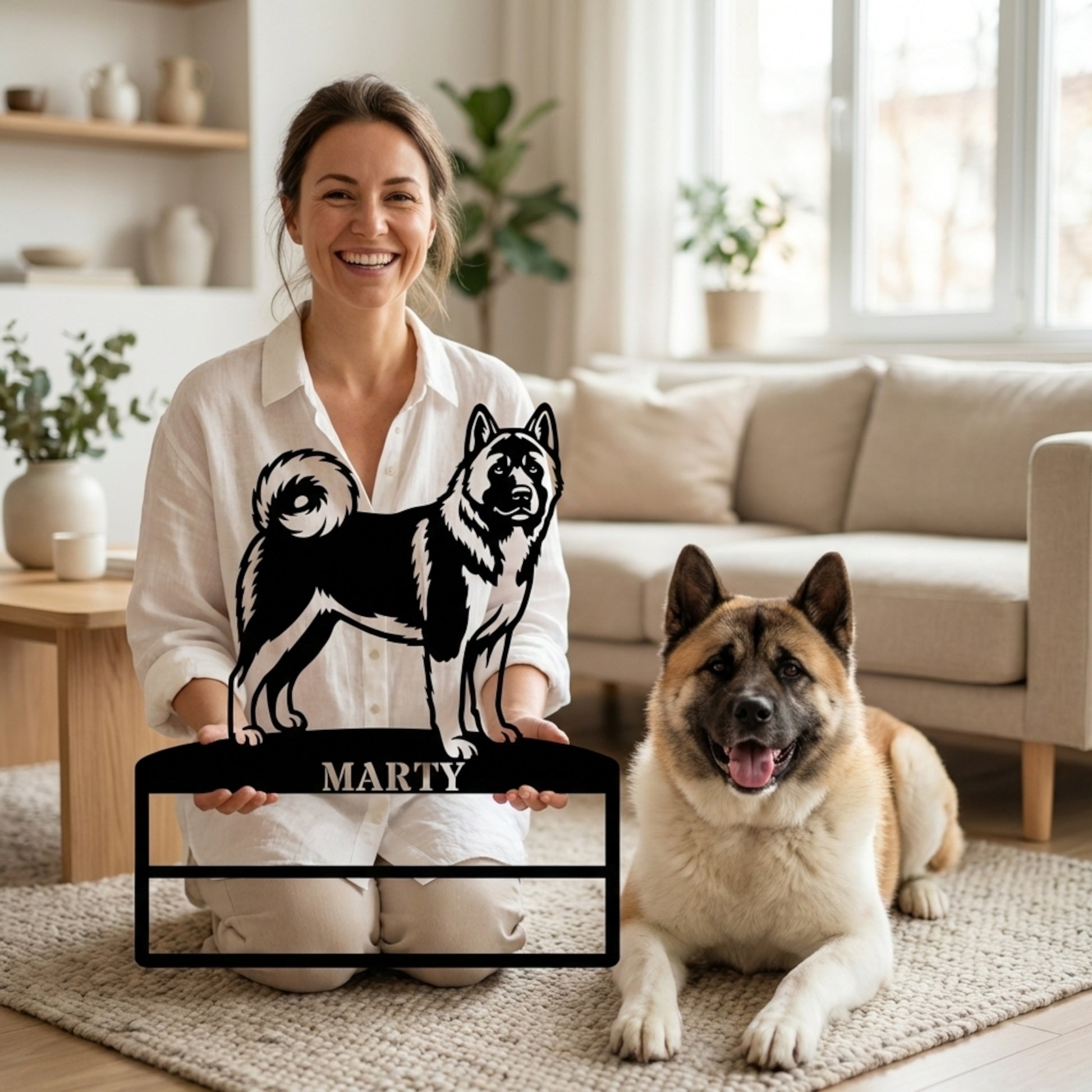 Personalized American Akita Rosette Name Metal Sign. Custom Dog Champion Display