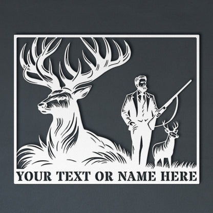 Personalized Hunting Cabin Name Metal Sign In White