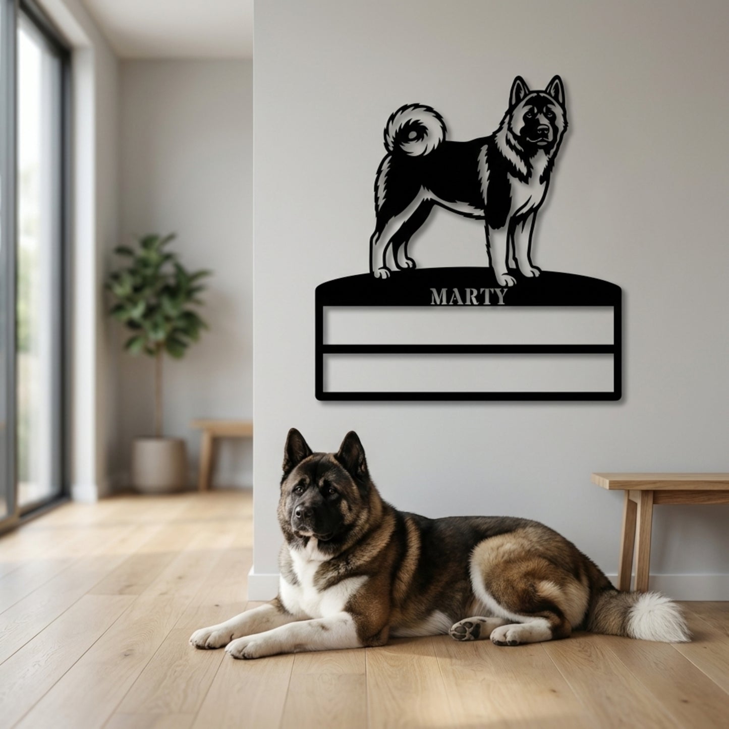 Personalized American Akita Rosette Name Metal Sign. Custom Dog Champion Display