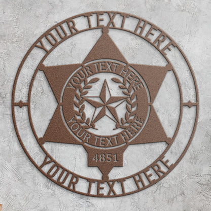 Personalized 6-point Police Star Badge Metal Sign. Custom Police Officer Wall Decor Gift. Law enforcement Wall Hanging. Personal  Cop Gifts 