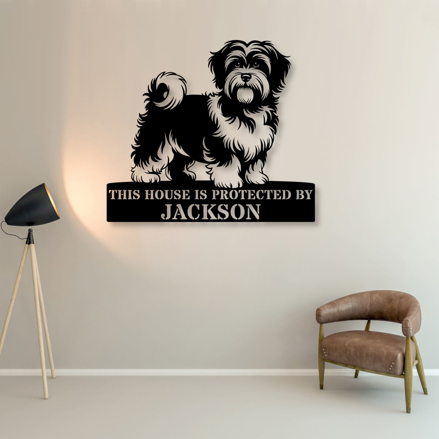 14 Inch Personalized Havanese Metal Sign In Black. Custom Dog Owner Wall Decor Gift.