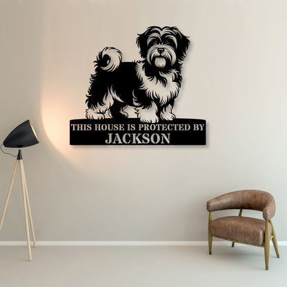 14 Inch Personalized Havanese Metal Sign In Black. Custom Dog Owner Wall Decor Gift.