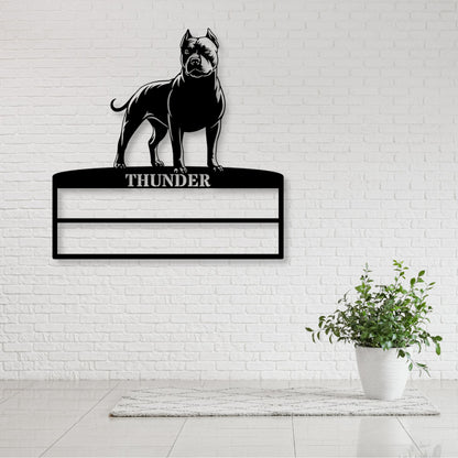 14 Inch Personalized Pitbull Terrier Ribbon Display Metal Sign. Custom Dog Champion Wall Decor Gift
