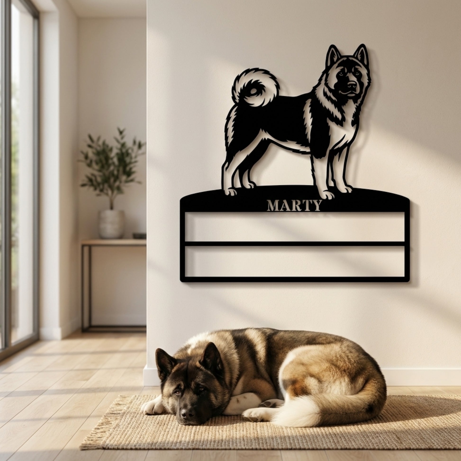 Personalized American Akita Rosette Name Metal Sign. Custom Dog Champion Display