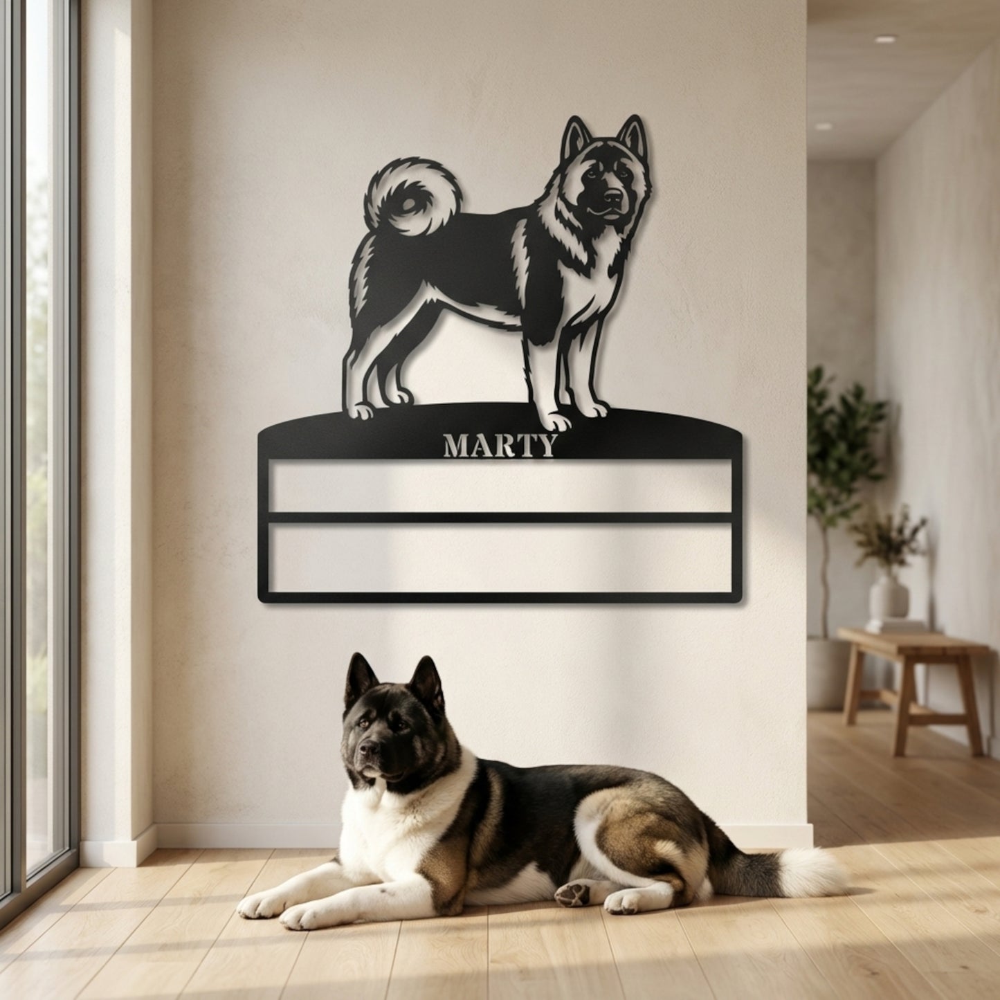 Personalized American Akita Rosette Name Metal Sign. Custom Dog Champion Display