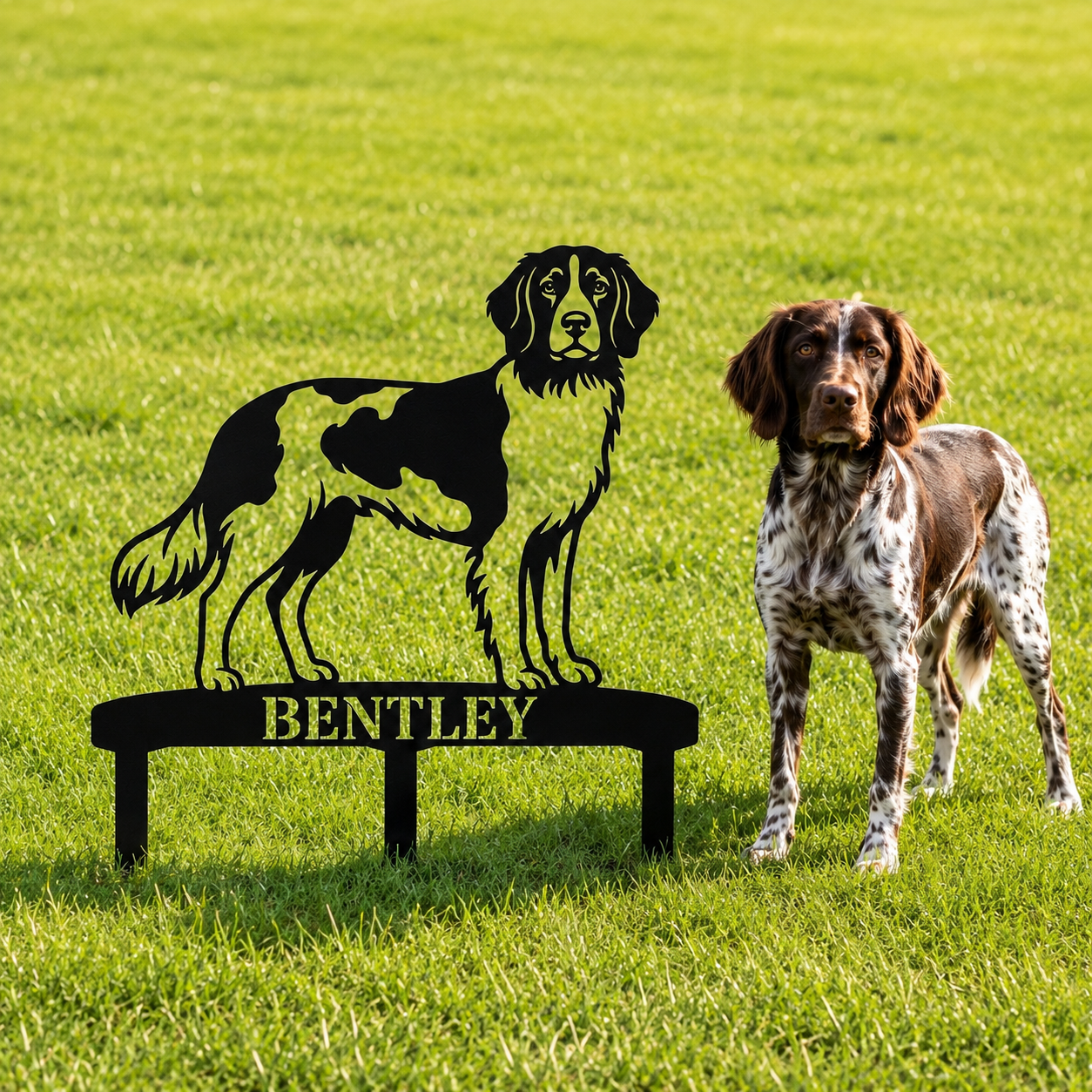 Personalized Small Munsterlander Garden Metal Sign With Stakes. Custom Dog Lover Name Gift