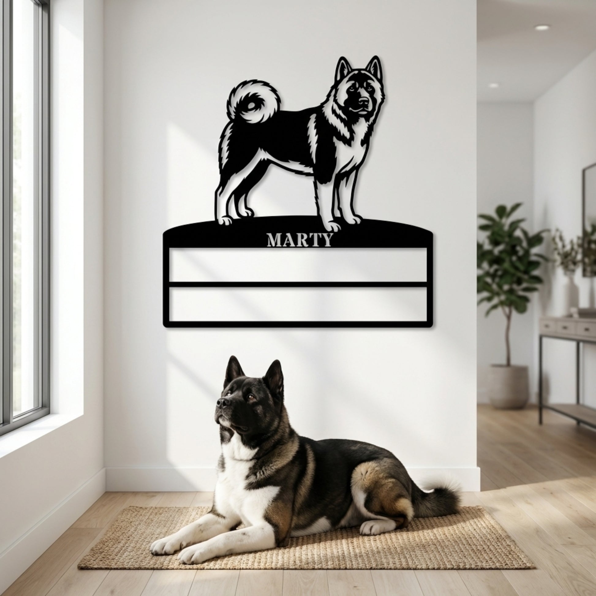 Personalized American Akita Rosette Name Metal Sign. Custom Dog Champion Display