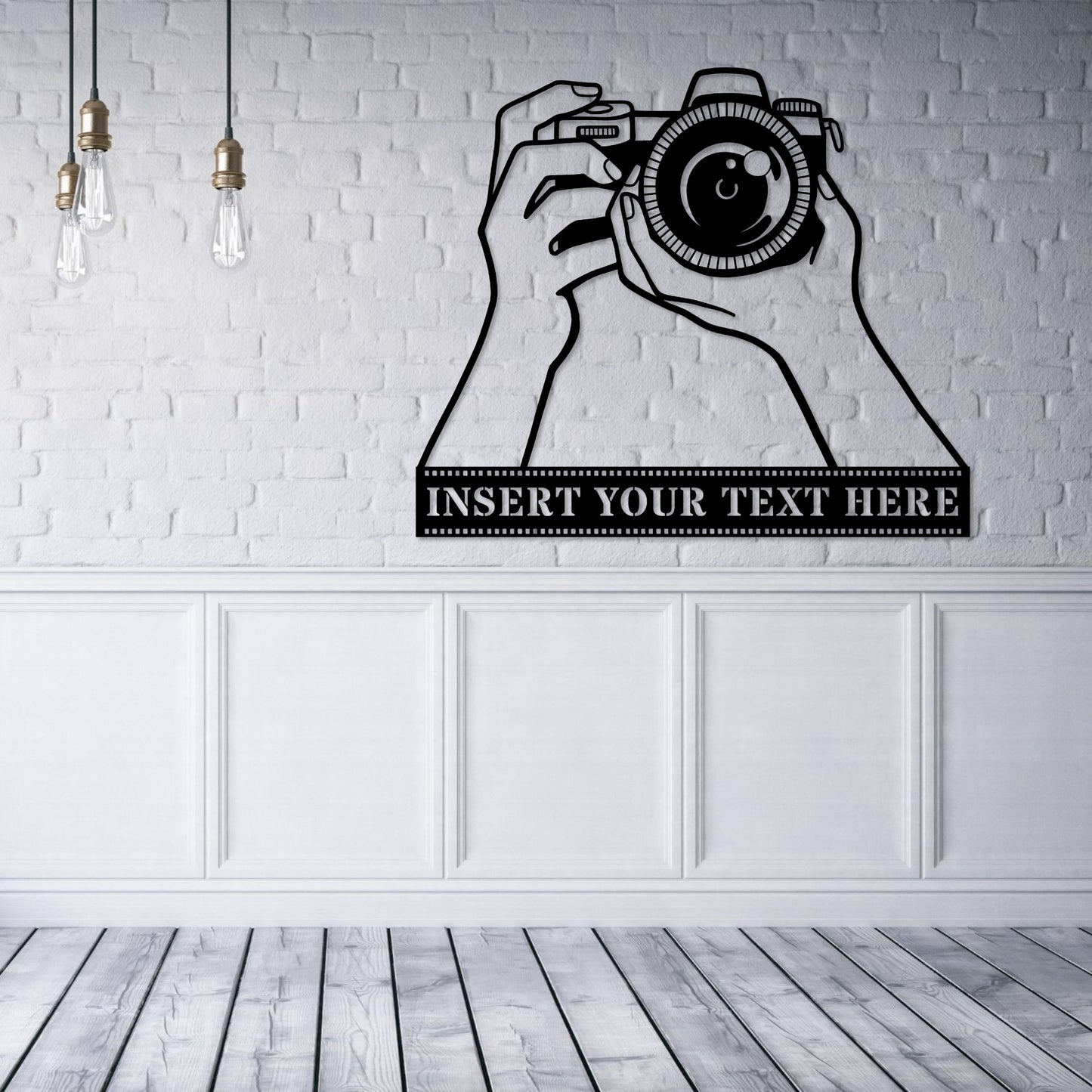 18 Inch Personalized Camera Name Metal Sign Decor In Black With Custom Text