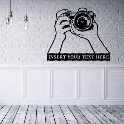 18 Inch Personalized Camera Name Metal Sign Decor In Black With Custom Text