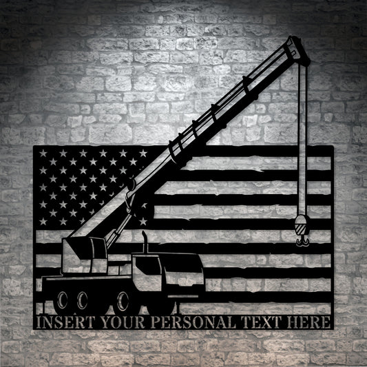 Personalized American Mobile Crane Metal Sign In Black