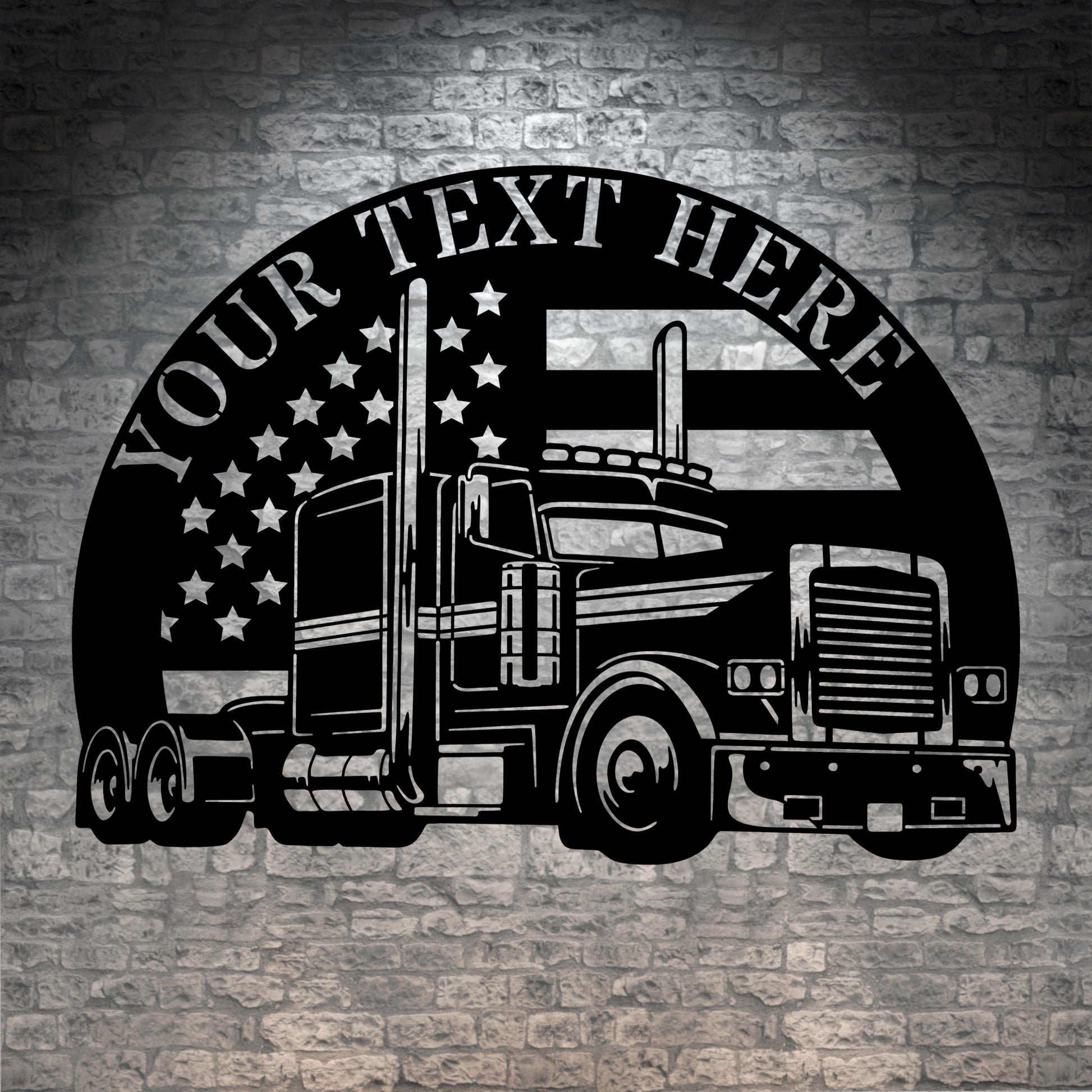 Personalized US Truck Metal Sign In Black