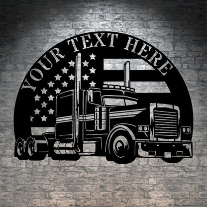 Personalized US Truck Metal Sign In Black