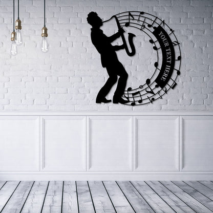 Personalized Saxophone Player In Notes Name Metal Sign. Custom Music Lover Decor. Musician Entertainer Gifts. Musician Artist Wall Hanging