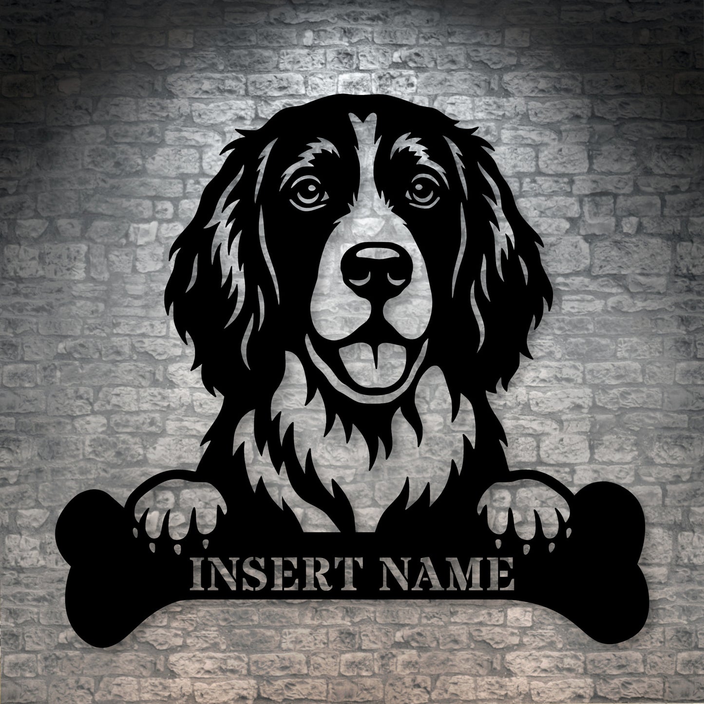 Personalized English Springer Spaniel With Bone Metal Sign. Custom Dog Name Decor