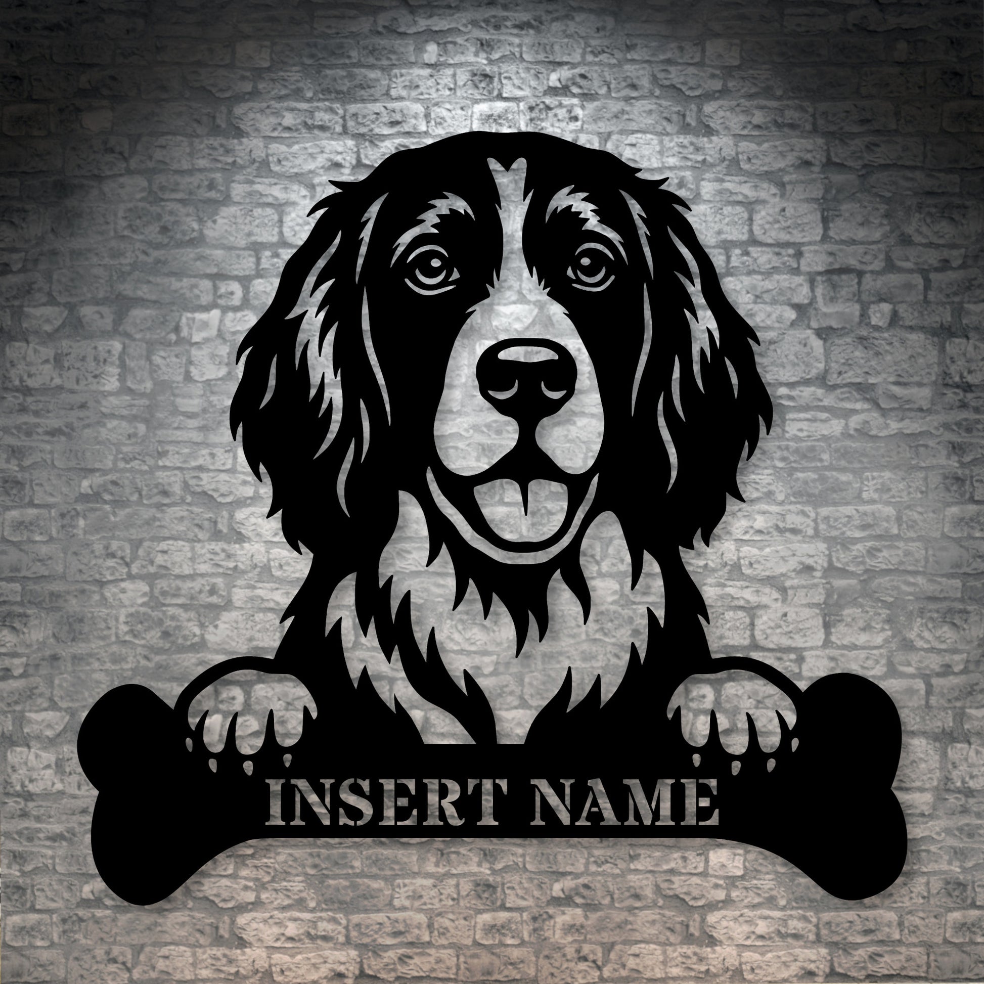 Personalized English Springer Spaniel With Bone Metal Sign. Custom Dog Name Decor