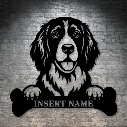 Personalized English Springer Spaniel With Bone Metal Sign. Custom Dog Name Decor
