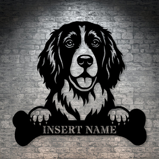 Personalized English Springer Spaniel With Bone Metal Sign. Custom Dog Name Decor