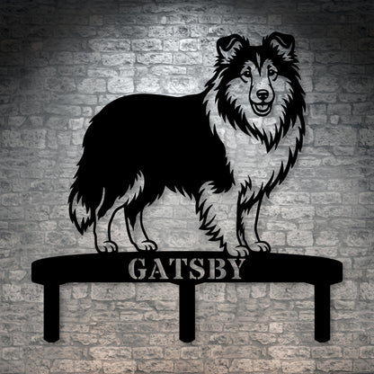 Personalized Shetland Sheepdog Garden Metal Sign With Stakes. Custom Dog Plaque Name Gift