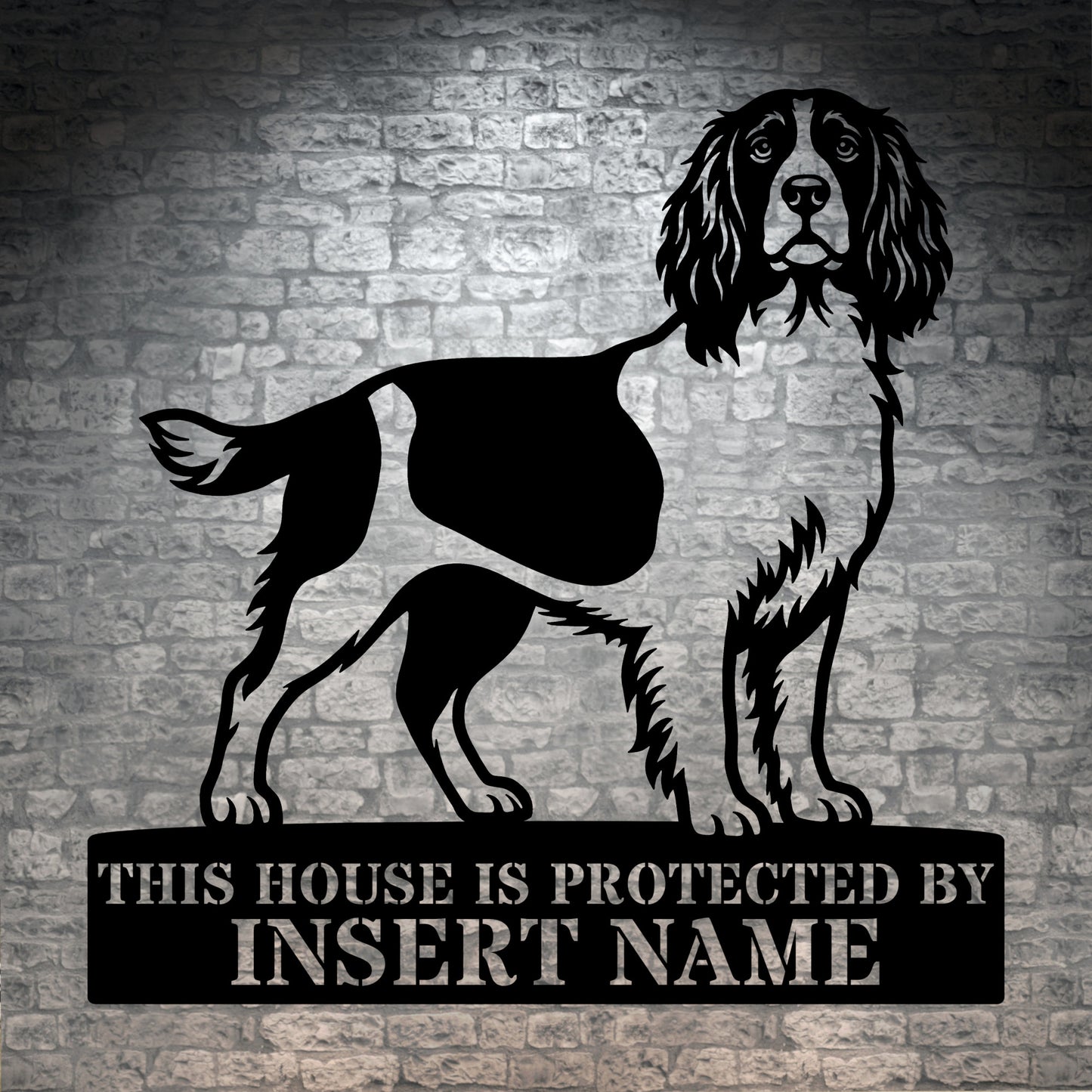 Personalized English Springer Spaniel Guard Metal Sign. Custom Dog Name Wall Decor
