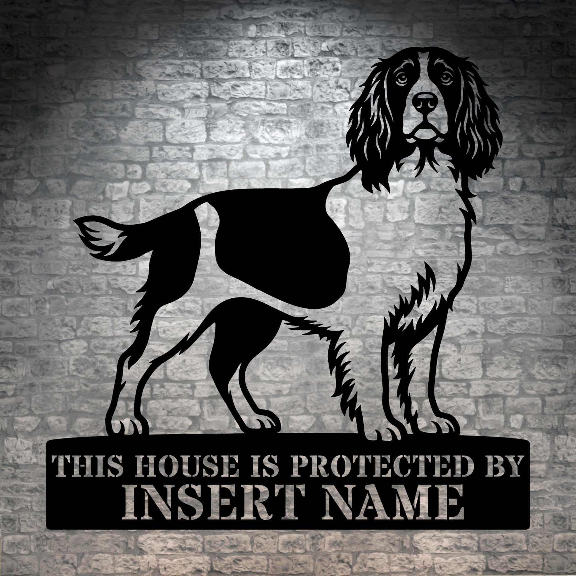 Personalized English Springer Spaniel Guard Metal Sign. Custom Dog Name Wall Decor