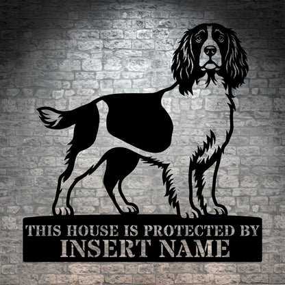Personalized English Springer Spaniel Guard Metal Sign. Custom Dog Name Wall Decor