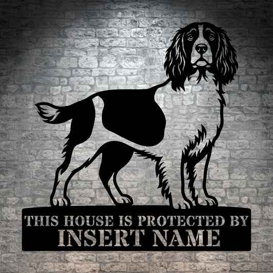 Personalized English Springer Spaniel Guard Metal Sign. Custom Dog Name Wall Decor