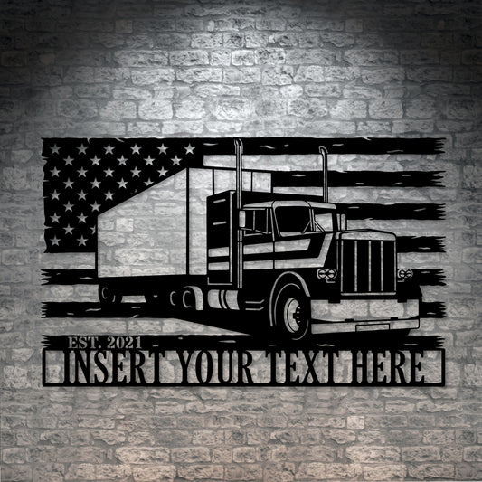 Personalized US Trailer Truck Name Metal Sign In Black