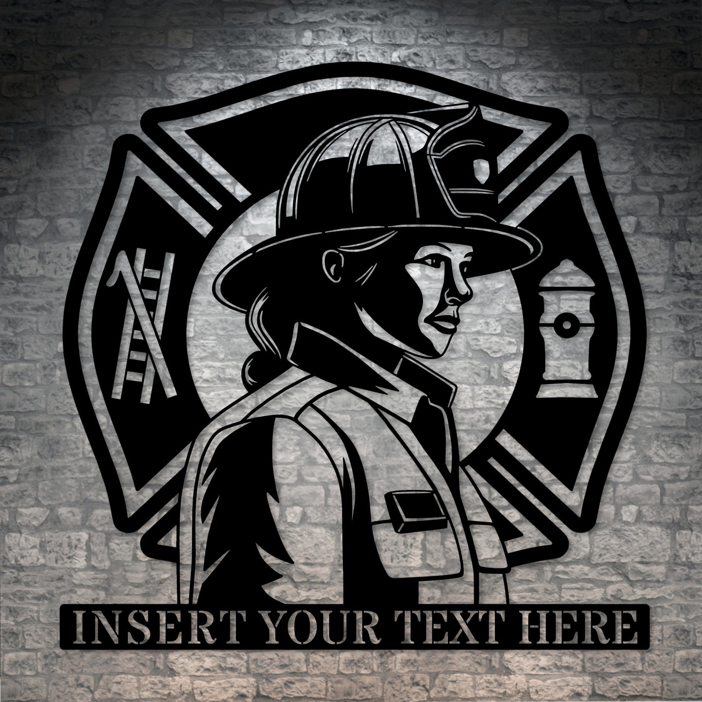 Personalized Female Firefighter Metal Sign In Black