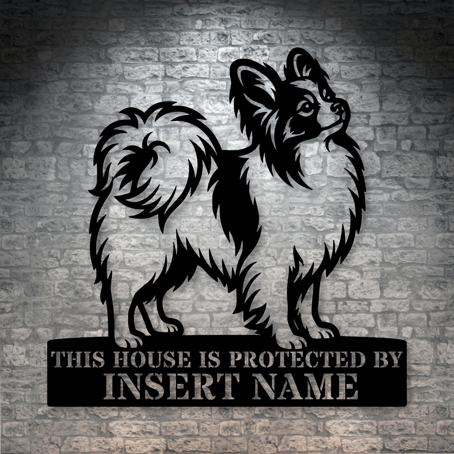 Personalized Papillon Dog Guard Metal Sign. Custom Dog Protect Name Wall Decor