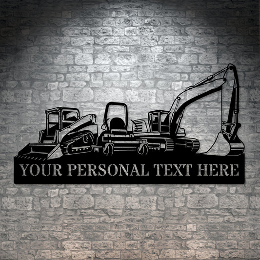Personalized Construction Worker equipment Metal Sign. Custom Machinery Wall Decor Gift. Excavator Wall Hanging. Skid Steer Operator Present