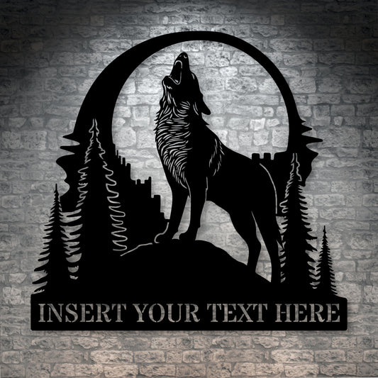Personalized Wolf Display Metal Sign. Custom Howling Wolf Portrait Wall Decor Gift. Wildlife Name Display. Hunting Cabin Wall Hanging Gift