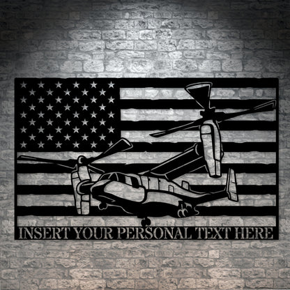 Personalized US Transport Helicopter Metal Sign In Black