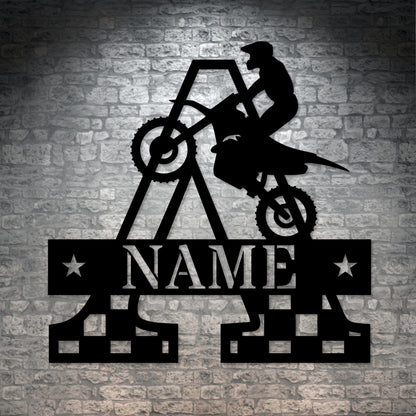 Personalized Motocross Initial Name Metal Sign. Custom Dirtbike Wall Decor Gift. Motorbike Wall Hanging. Kids Romm Decor. Motorsport Present