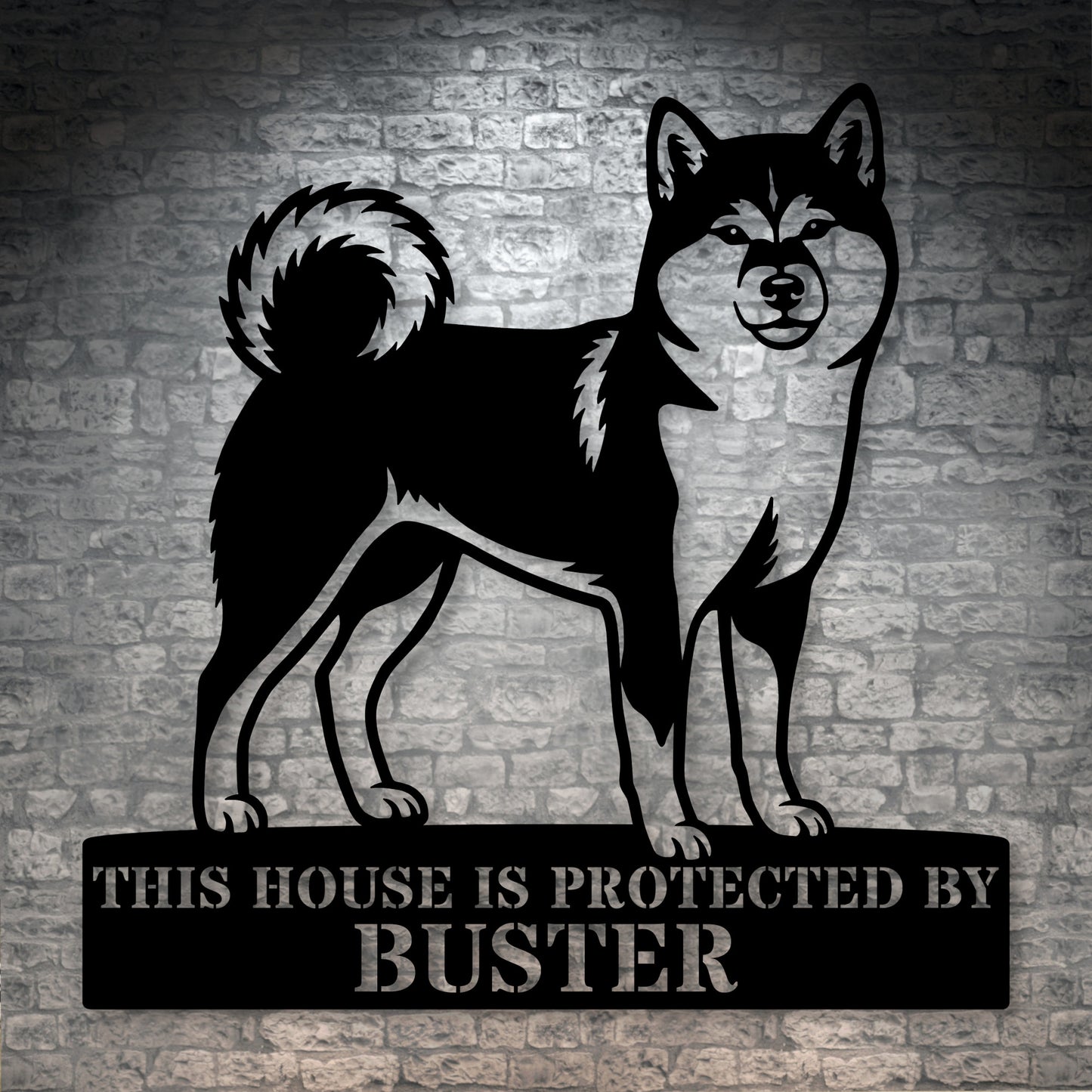 Personalized Shiba Inu Guard Metal Sign. Custom Dog Protect Name Wall Decor