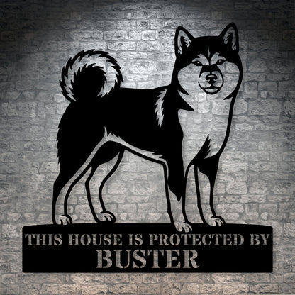 Personalized Shiba Inu Guard Metal Sign. Custom Dog Protect Name Wall Decor