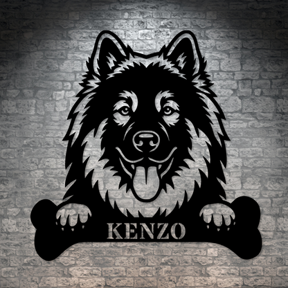 Personalized Eurasier With Bone Metal Sign Gift. Custom Dog Name Decor