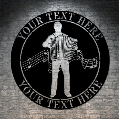 Personalized Male Accordion Metal Sign Gift In Black