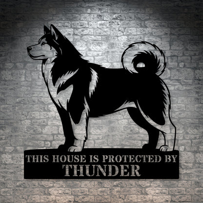 Personalized Alaskan Malamute Guard Metal Sign. Custom Dog Name Wall Decor