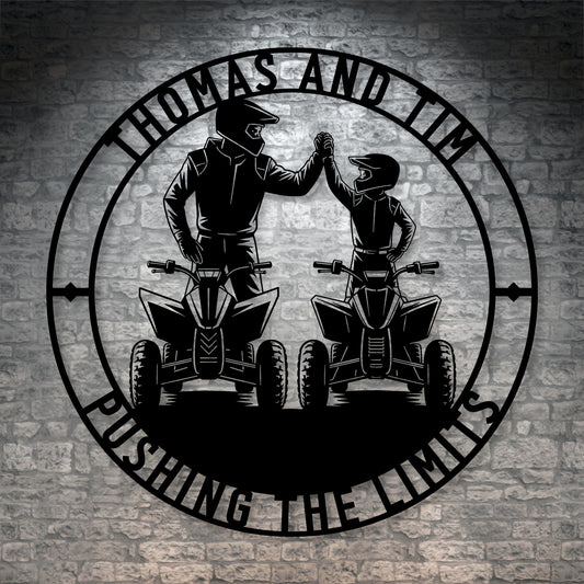 Personalized Father And Son ATV Metal Sign. Custom Quadbike Wall Decor