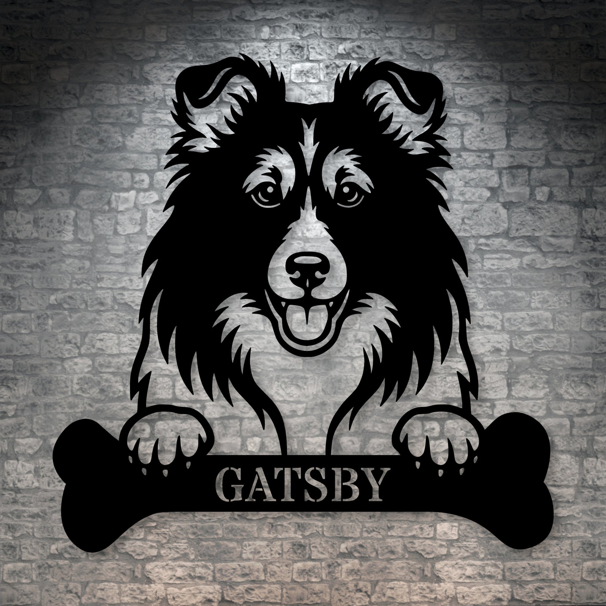 Personalized Shetland Sheepdog Bone Name Metal Sign. Funny Custom Dog Wall Decor Gift