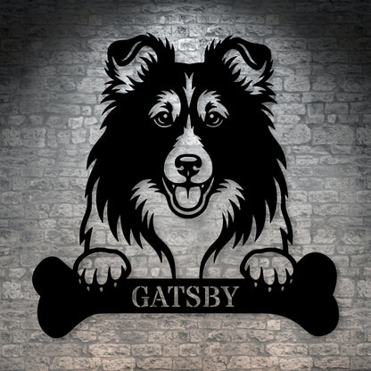Personalized Shetland Sheepdog Bone Name Metal Sign. Funny Custom Dog Wall Decor Gift