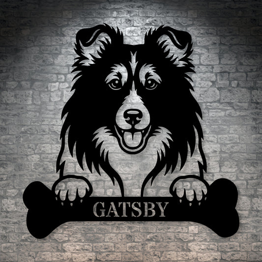 Personalized Shetland Sheepdog Bone Name Metal Sign. Funny Custom Dog Wall Decor Gift