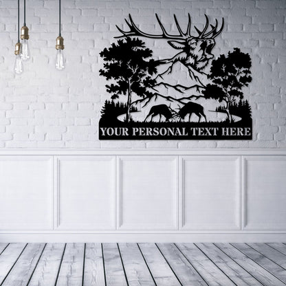 Personalized Nature Wildlife Deer Fighting Metal Sign, Custom Nature Deer Wall Art, Deer Steel Sign Monogram, Mountain Deer Wall Decor Gift