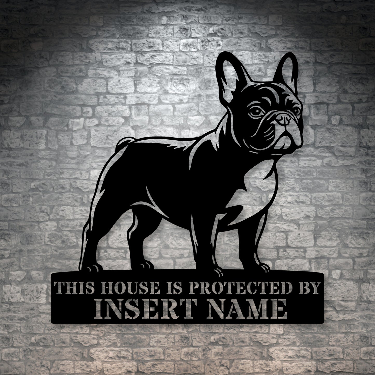 Personalized French Bulldog Guard Metal Sign. Custom Dog Name Wall Decor
