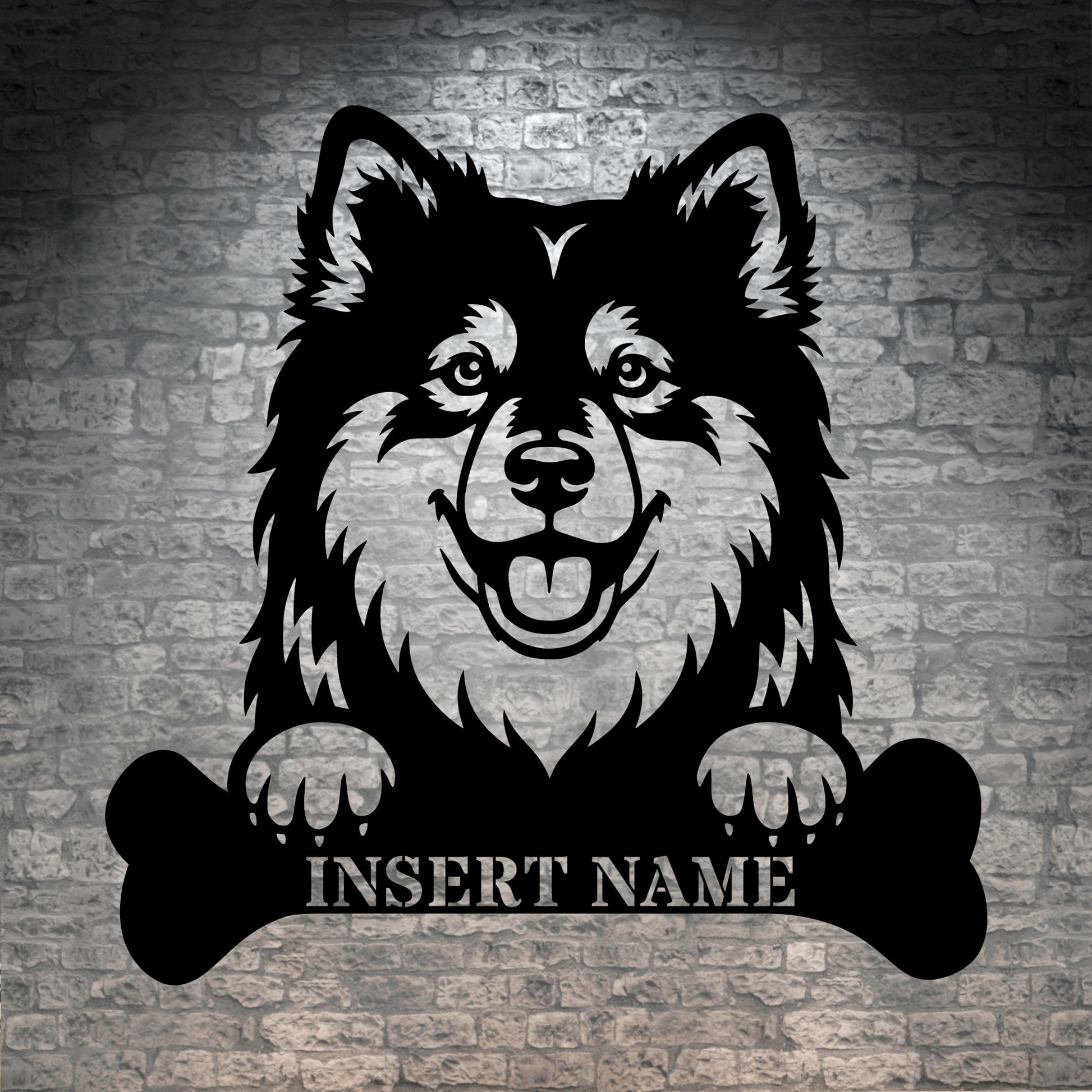Personalized Finnish Lapphund With Bone Metal Sign. Custom Dog Name Decor