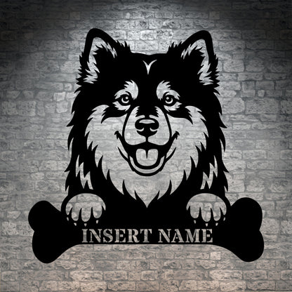 Personalized Finnish Lapphund With Bone Metal Sign. Custom Dog Name Decor
