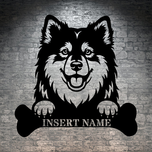 Personalized Finnish Lapphund With Bone Metal Sign. Custom Dog Name Decor